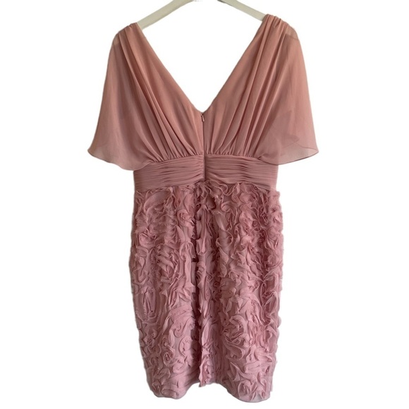 JS Collections Pink Rosette Chiffon Flutter Sleeve Dress, Size 10 - Picture 5 of 10